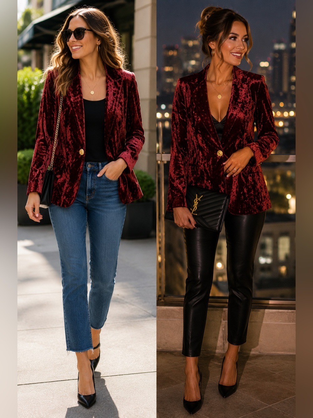 DEEP raspberry red crushed velvet blazer Sz M